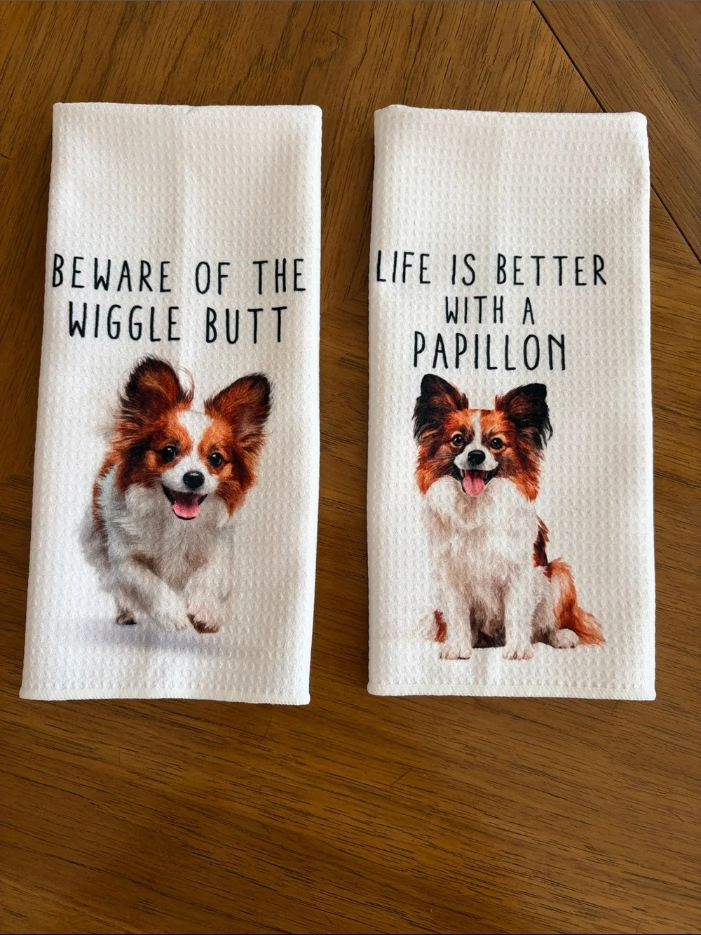 White Papillon Dog Kitchen Towels - Set of 2